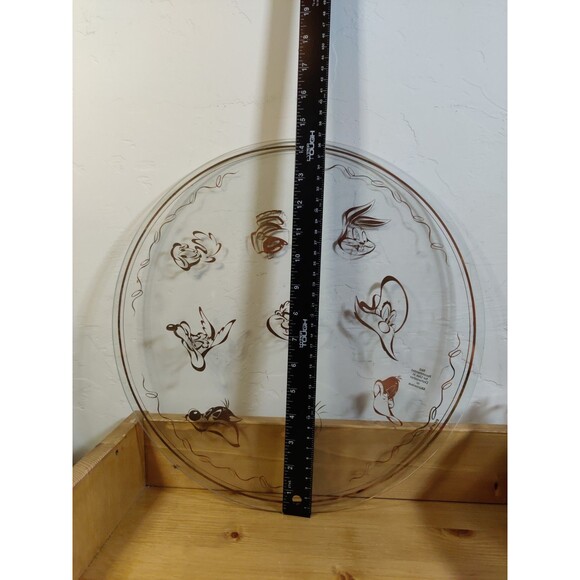 1994 Warner Bros Clear Glass Platter Gold Bugs Bunny Tasmanian Devil Martian 15" - Picture 3 of 5